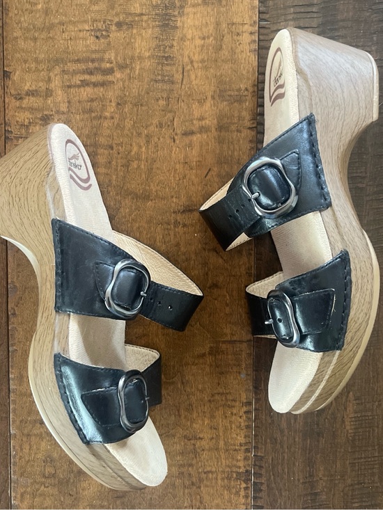 Dansko Shoes - Dansko Sophie black leather slide on clogs with double buckle straps sz 37